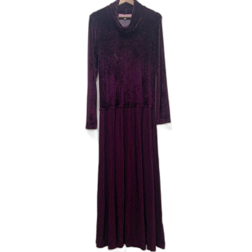 Barbara Lesser Vintage Elegant Velvet Eggplant Purple mixed media Dress size 2